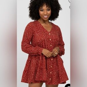 Pinkblush Rust Button Down Polka Dot Mini Dress, Sz L